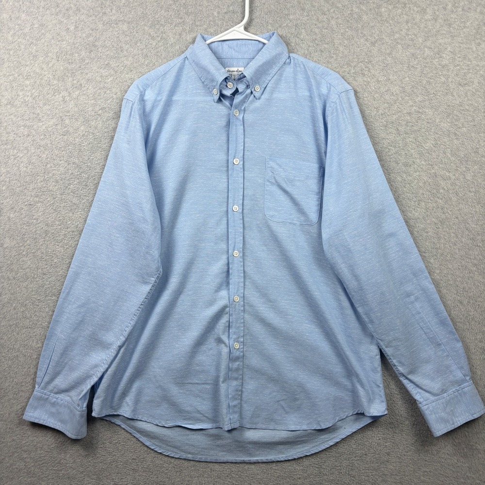 Steven Alan Shirt Mens Large Blue Linen Blend Long Sleeve Button Down USA MADE